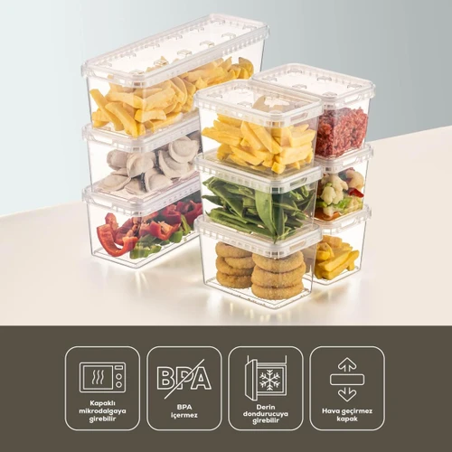 Vienev 9'lu Block Buzdolabı Ve Derin Dondurucu Sızdırmaz Saklama Kabı Şeffaf 3x(1,4 Lt)-6x(0,7 Lt)