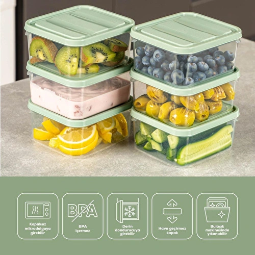 Vienev 6'lı 350 Ml Buzdolabı Dondurucu Organizer Mikrodalga Ve Difrize Uygun Saklama Kabı Mint