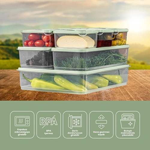 Vienev 13lü Buzdolabı Dondurucu Organizer Mikrodalga Ve Difrize Uygun Saklama Kabı Mint