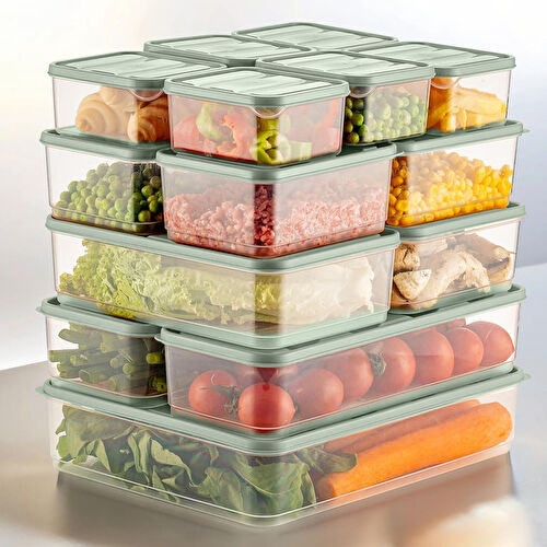 Vienev 15'li Buzdolabı Düzenleyici Organizer Mikrodalgaya Uygun Difriz Saklama Kabı Mint