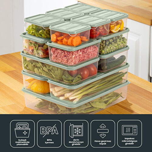 Vienev 15'li Buzdolabı Düzenleyici Organizer Mikrodalgaya Uygun Difriz Saklama Kabı Mint