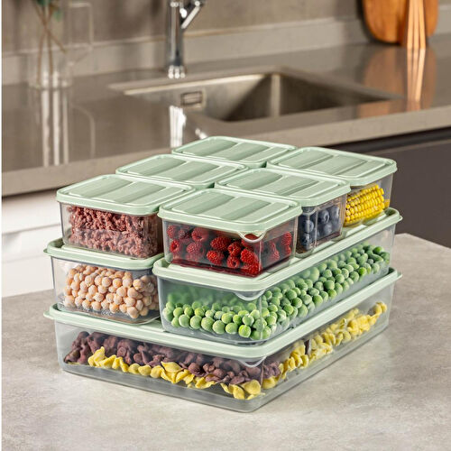 Vienev 9lu Buzdolabı Dondurucu Organizer Mikrodalga Ve Difrize Uygun Saklama Kabı Mint