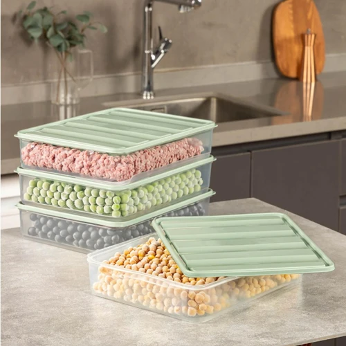 Vienev 4'lü 3,5 Litre Buzdolabı Dondurucu Organizer Mikrodalga Ve Difrize Uygun Saklama Kabı Mint