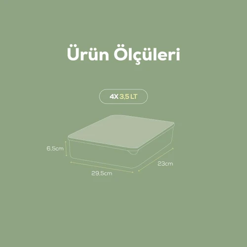 Vienev 4'lü 3,5 Litre Buzdolabı Dondurucu Organizer Mikrodalga Ve Difrize Uygun Saklama Kabı Mint