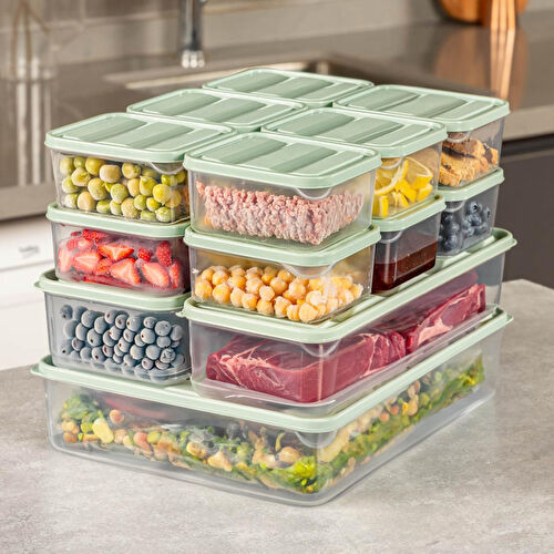 Vienev 15li Buzdolabı Dondurucu Organizer Mikrodalga Ve Difrize Uygun Saklama Kabı Mint