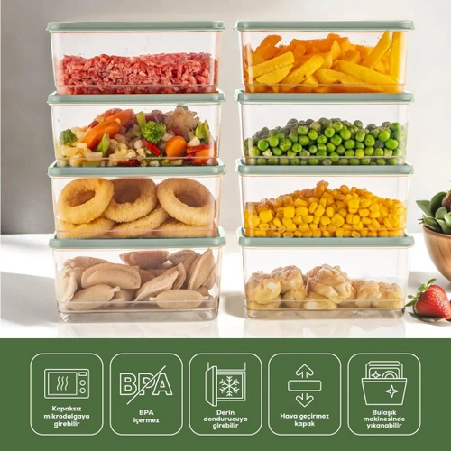 Vienev 8'li Buzdolabı Düzenleyici Organizer Mikrodalgaya Uygun Difriz Saklama Kabı Mint