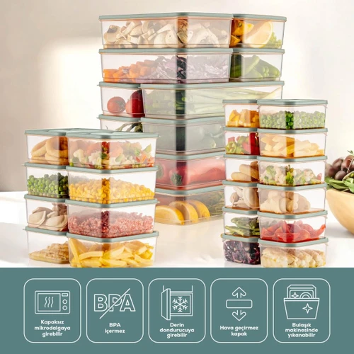 Vienev 30'lu Buzdolabı Düzenleyici Organizer Mikrodalgaya Uygun Difriz Saklama Kabı Mint