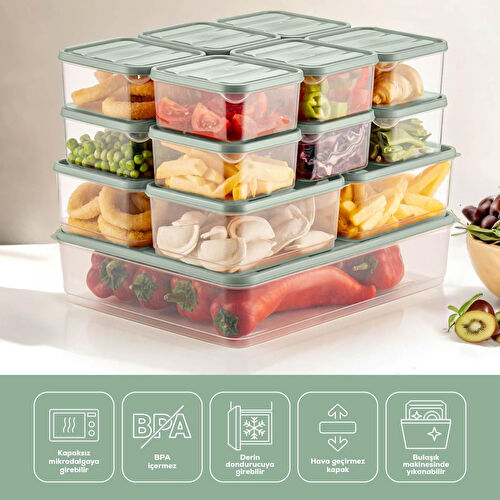 Vienev 17'li Buzdolabı Düzenleyici Organizer Mikrodalgaya Uygun Difriz Saklama Kabı Mint