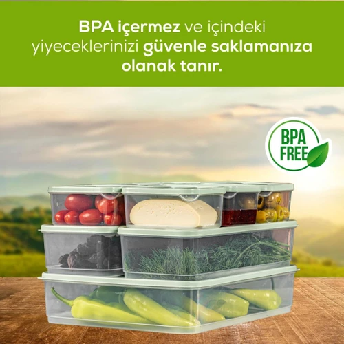 Vienev 7li Buzdolabı Dondurucu Organizer Mikrodalga Ve Difrize Uygun Saklama Kabı Mint