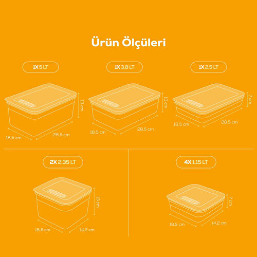 Vienev 9'lu Hava Kanallı Sebze Ve Meyve Saklama Kabı 4x(1,15 Lt) 2x(2,35 Lt) 1x(2,5-3,8-5 lt) renkli