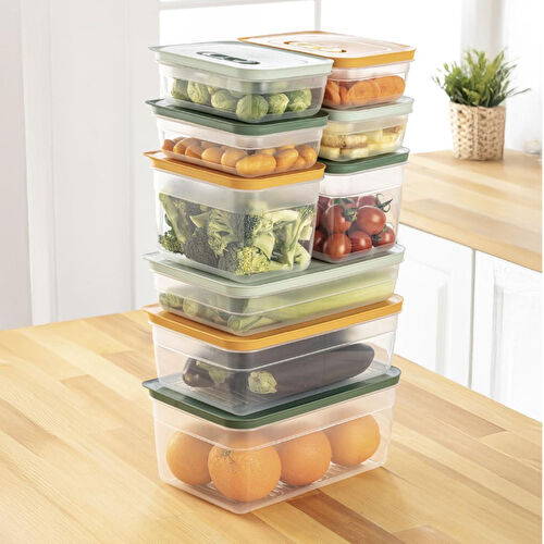 Vienev 9'lu Hava Kanallı Sebze Ve Meyve Saklama Kabı 4x(1,15 Lt) 2x(2,35 Lt) 1x(2,5-3,8-5 lt) renkli