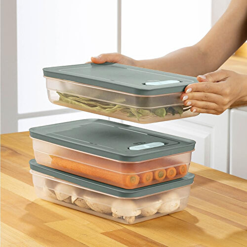 Vienev 3'lü Ayarlı Sebze Ve Meyve Saklama Kabı Yeşil 2,5 Litre