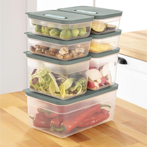 Vienev 7'li Hava Kanallı Ayarlanabilir Sebze Ve Meyve Saklama Kabı 4x(1,15 Lt) 2x(2,35 Lt) 1x(5 lt) yeşil