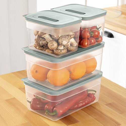 Vienev 4'lü Hava Kanallı Ayarlanabilir Sebze Ve Meyve Saklama Kabı 2x(2,35-5 lt) mint