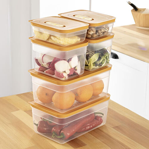 Vienev 6'lı Hava Kanallı Ayarlanabilir Sebze Ve Meyve Saklama Kabı 2x(1,15-2,35-5 lt) turuncu