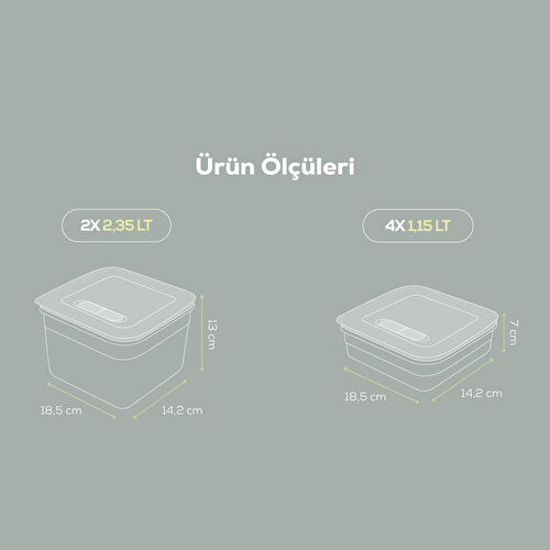 Vienev 6'lı Hava Kanallı Ayarlanabilir Sebze Ve Meyve Saklama Kabı 4x(1,15 Lt) 2x(2,35 lt) mint