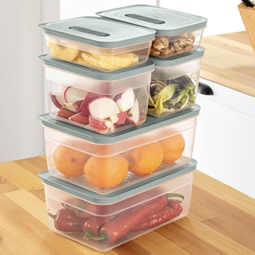 Vienev 6'lı Hava Kanallı Ayarlanabilir Sebze Ve Meyve Saklama Kabı 2x(1,15-2,35-5 lt) mint