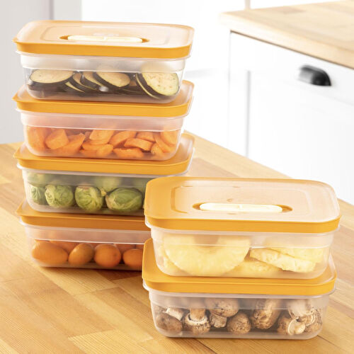 Vienev 6'lı Hava Kanallı Ayarlanabilir Sebze Ve Meyve Saklama Kabı 6x(1,15 lt) turuncu