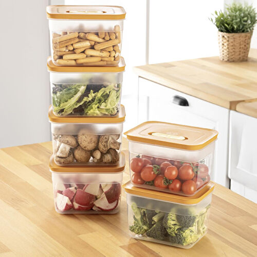 Vienev 6'lı Hava Kanallı Ayarlanabilir Sebze Ve Meyve Saklama Kabı 6x(2,35 lt) turuncu