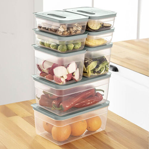 Vienev 8'li Hava Kanallı Ayarlanabilir Sebze Ve Meyve Saklama Kabı 4x(1,15 Lt) 2x(2,35-5 lt) mint