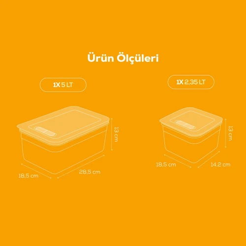 Vienev 4'lü Hava Kanallı Ayarlanabilir Sebze Ve Meyve Saklama Kabı 2x(2,35-5 lt) turuncu