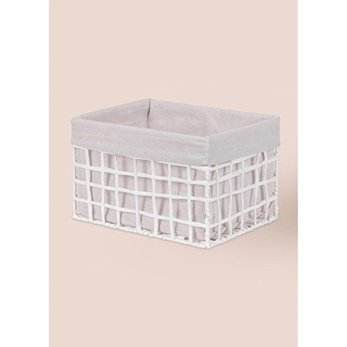 The Mia Braid Hasır Organizer Sepet Beyaz 30x22x19 Cm