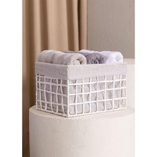 The Mia Braid Hasır Organizer Sepet Beyaz 30x22x19 Cm