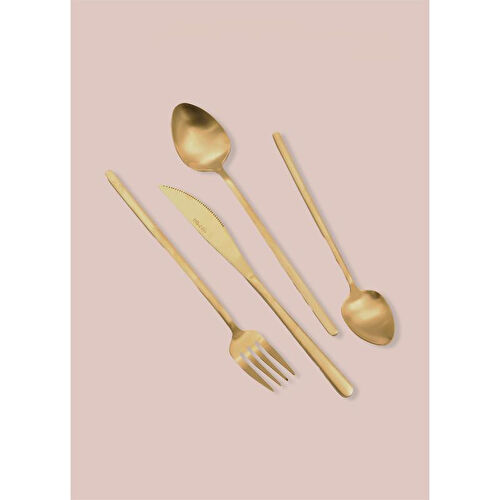 The Mia Giallo Çatal Kaşık Bıçak Takımı Mat Gold 24 Parça