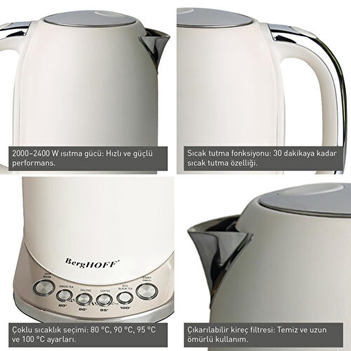 Berghoff Gem Concept 1,7 L Su Isıtıcı – 2400 W, Çoklu Otomatik Sıcaklık Ayarı | Vanilya Krem Berghoff Gem Concept 1,7 L Su Isıtıcı – 2400 W, Çoklu Otomatik Sıcaklık Ayarı | Vanilya Krem