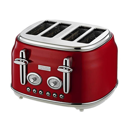 Berghoff Gem Retro 4 Dilim Ekmek Kızartma Makinesi – 1750 W, Paslanmaz Çelik Gövde | Kırmızı