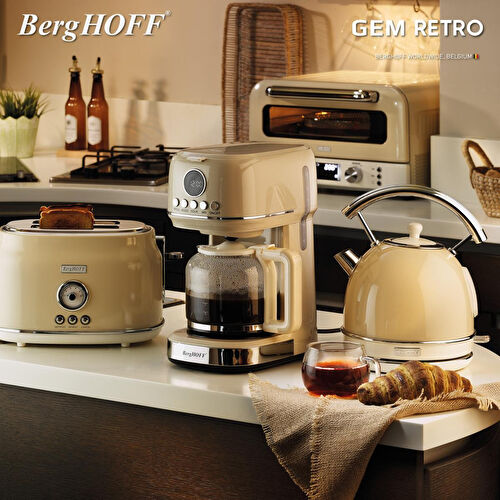 Berghoff Gem Retro 4 Dilim Ekmek Kızartma Makinesi – 1750 W, Paslanmaz Çelik Gövde | Kırmızı