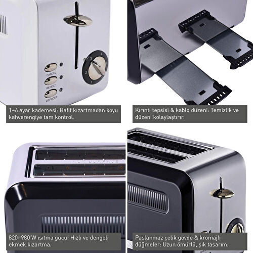Berghoff Gem Titan Parlak Gümüş Siyah Dört Dilim Ekmek Kızartma Makinesi