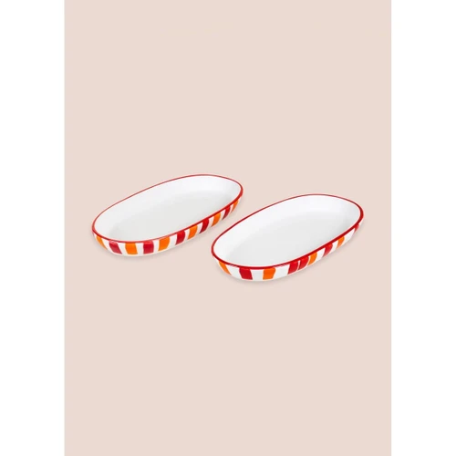 The Mia Joy Oval Servis 2li Set Kırmızı 11x21x3 Cm