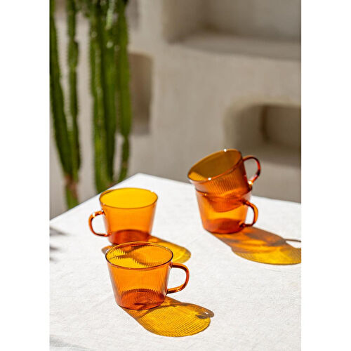 The Mia Striped Borosilikat Cam Kahve Kupası Amber 310 Ml