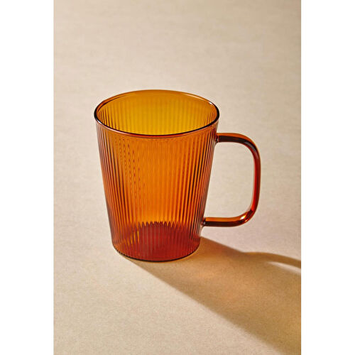 The Mia Striped Borosilikat Cam Kupa Amber 400 Ml
