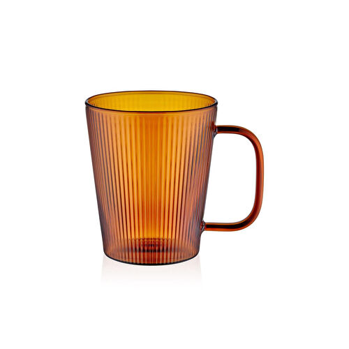 The Mia Striped Borosilikat Cam Kupa Amber 400 Ml