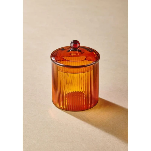 The Mia Striped Borosilikat Cam Şekerlik Amber 9x9x11 Cm