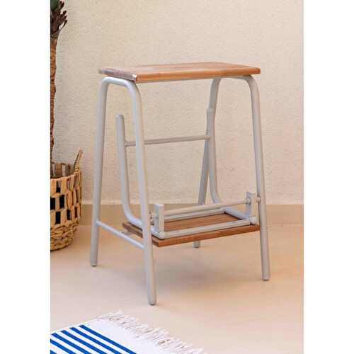 The Mia Ahşap 2 Basamaklı Tabure Merdiven Gri