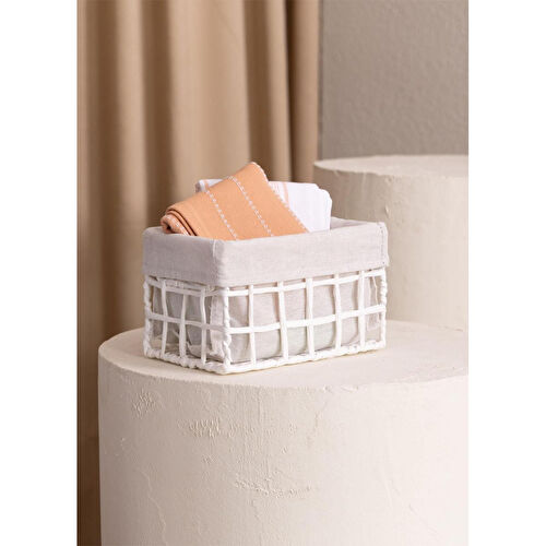 The Mia Braid Hasır Organizer Sepet Beyaz 22x14x13 Cm