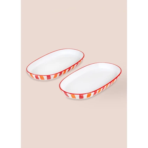 The Mia Joy Oval Servis 2li Set Kırmızı 14x26x3 Cm
