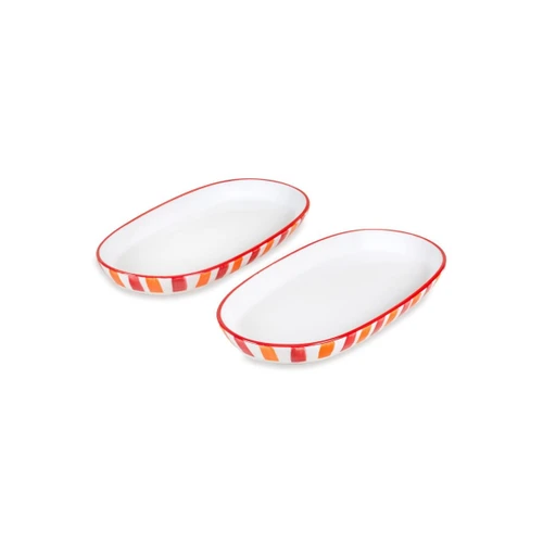 The Mia Joy Oval Servis 2li Set Kırmızı 14x26x3 Cm