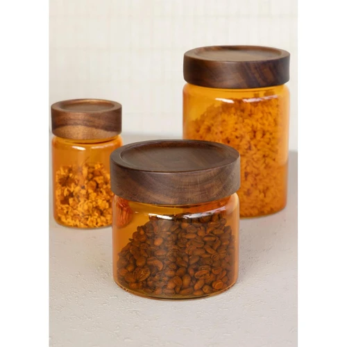 The Mia Akasya Yuvarlak Cam Kavanoz Amber 500 Ml
