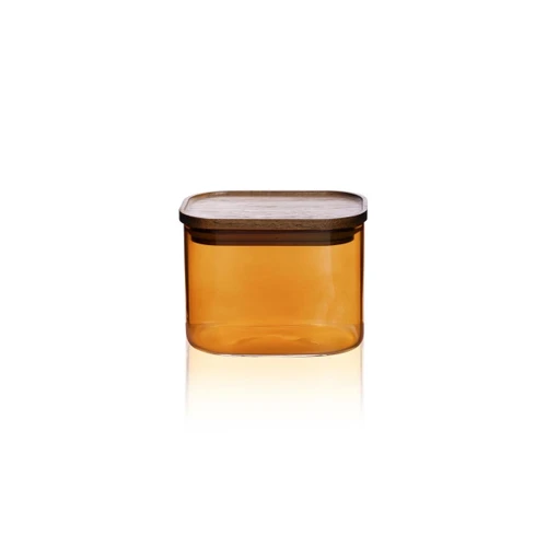 The Mia Akasya Dikdörtgen Cam Kavanoz Amber 500 Ml