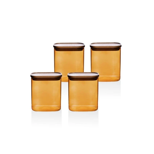The Mia Akasya Dikdörtgen Cam Kavanoz Seti Amber 4 Parça 900 Ml