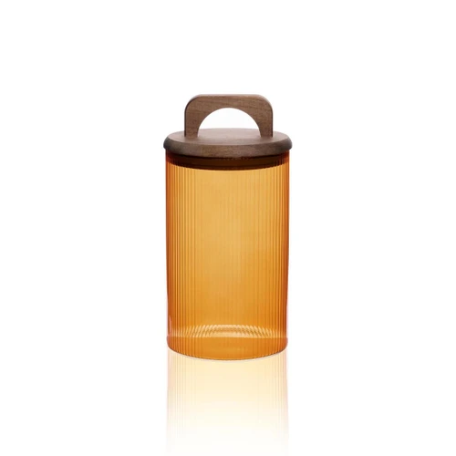 The Mia Akasya Kulplu Cam Kavanoz Amber 1000 Ml