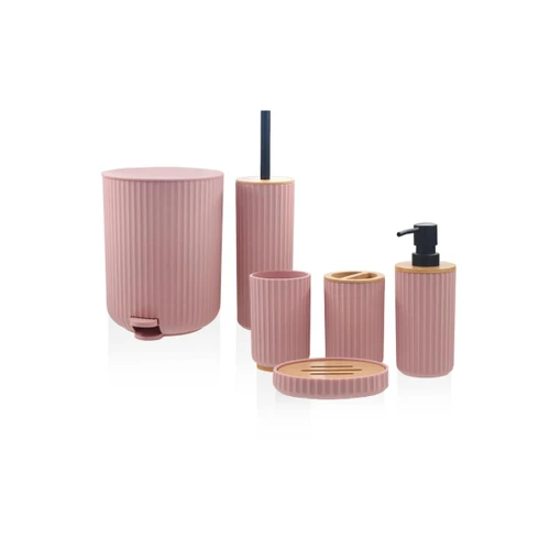 The Mia Stripe Banyo Seti Pembe 6 Parça