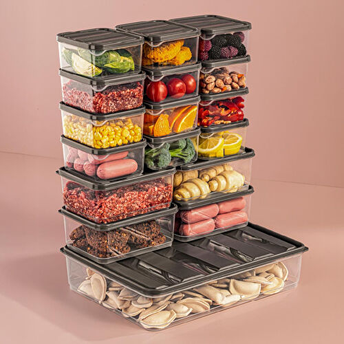 Vienev 17'li Buzdolabı Düzenleyici Organizer Mikrodalgaya Uygun Difriz Saklama Kabı Gri