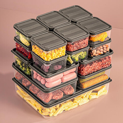 Vienev 19'lu Buzdolabı Düzenleyici Organizer Mikrodalgaya Uygun Difriz Saklama Kabı Gri