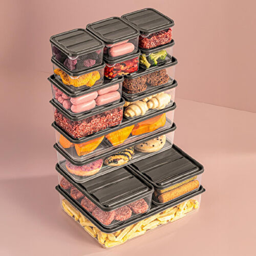 Vienev 15'li Buzdolabı Düzenleyici Organizer Mikrodalgaya Uygun Difriz Saklama Kabı Gri