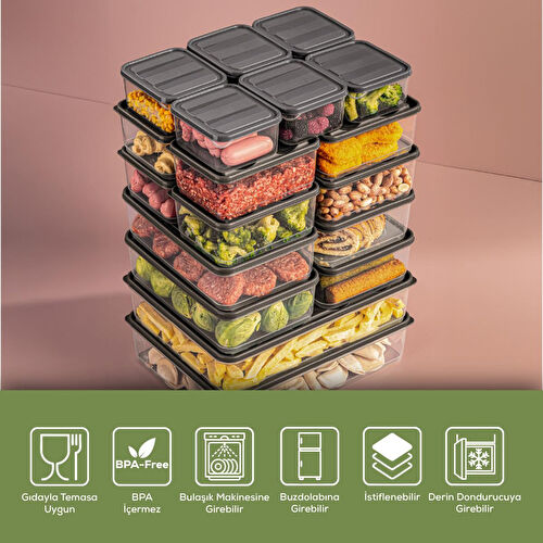 Vienev 20'li Buzdolabı Düzenleyici Organizer Ve Mikrodalgaya Uygun Difriz Saklama Kabı Gri